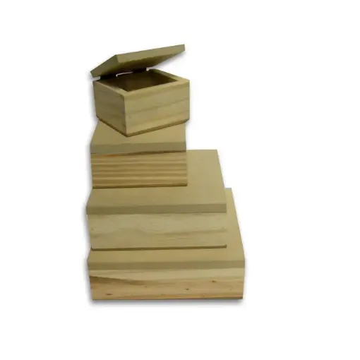Imagen de Caja de pino con tapa lisa de MDF 9mms. con bisagras de 18x18x6cms