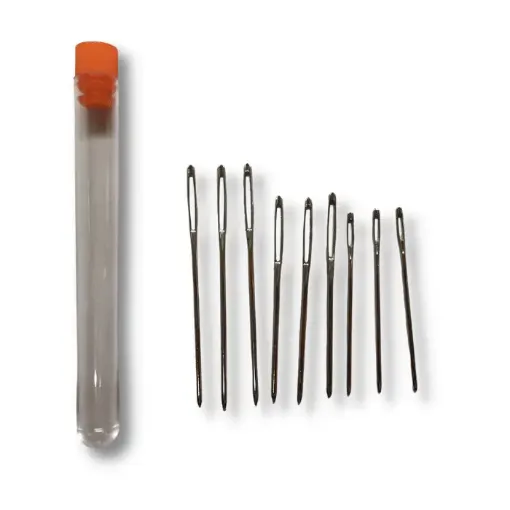 Imagen de Set de 9 agujas metalicas para lana en tubo 3 medidas diferentes (5,6,7cm:3c/u) 