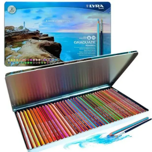 Imagen de Lapices acuarelables para artista "LYRA" GRADUATE en caja de metal estuche metalico de 36 colores