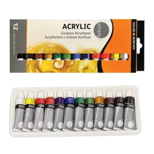 Imagen de Acrilicos pintura acrilica en pomo DALER ROWNEY "Simply" set de 12 colores en tubo de 12ml.