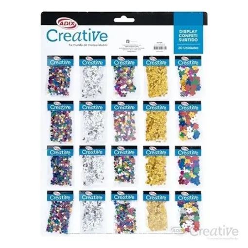 Imagen de Lentejuelas confetti con formas y colores surtidos ADIX CREATIVE en display de 20 bolsitas