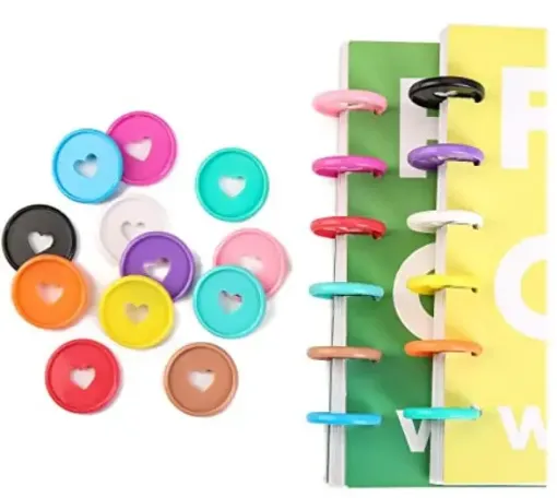 Imagen de Anillas discos de plastico corazon de 34mm para encuadernacion set *12 unidades del mismo color