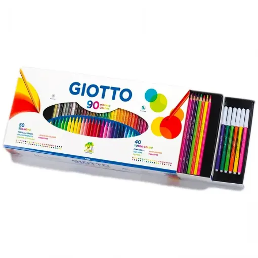 Imagen de Set o kit GIOTTO 90 Intense colors contiene 50 lapices Stilnovo de 3.3mms. y 40 marcadores Turbo de 2.8mms.