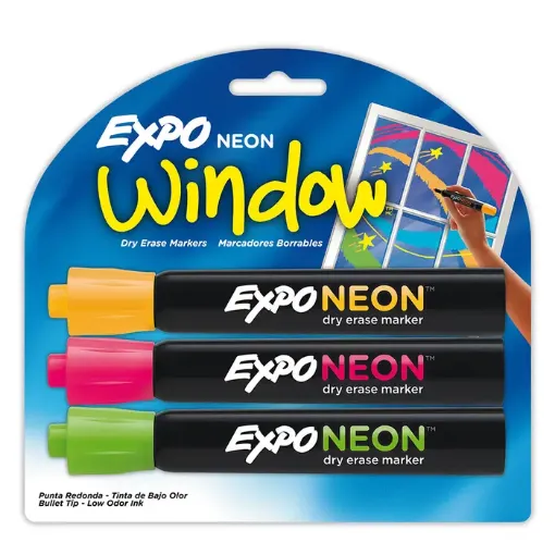 Imagen de Marcador para vidrio y pizarra WINDOW MARKER EXPO punta redonda set de 3 colores