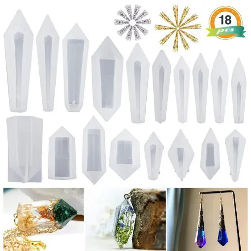 Imagen de Set de 18 moldes diferentes para resina de silicona para hacer gemas y cristales LETS RESIN con accesorios 