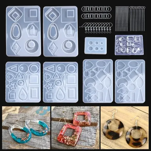 Imagen de Set de 8 moldes para resina de silicona para hacer caravanas LETS RESIN con accesorios varios