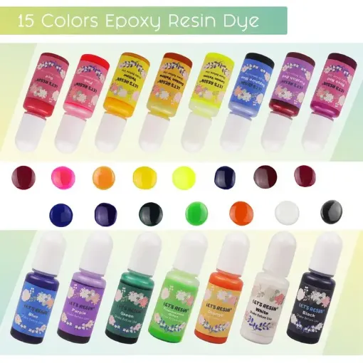 Imagen de Pigmentos liquidos concentrados No Toxicos para resina Epoxi *10grs. Epoxi Pigment LETS RESIN kit de 15 colores