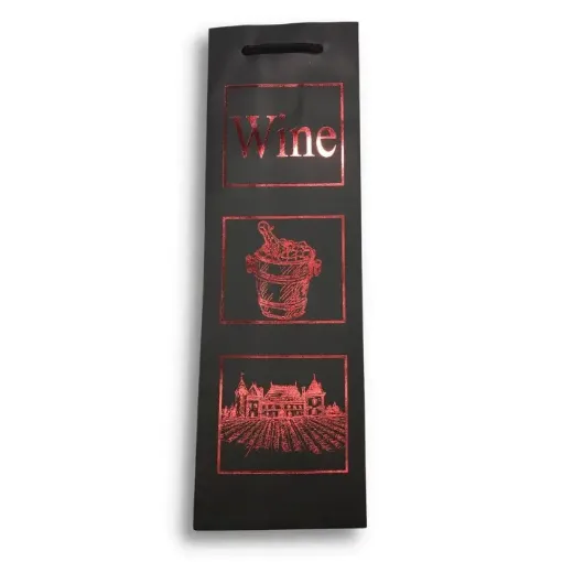 Imagen de Bolsa de papel para vino con brillo con cordon 12*38cms. modelo Wine rojo *unidad