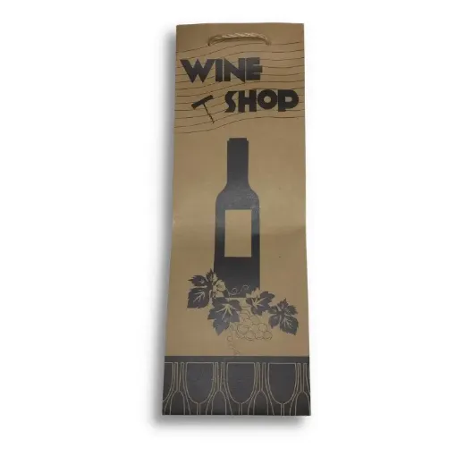 Imagen de Bolsa de papel kraft para vino con asa cordon 12*36cms. modelo botella Wine *12 unidades