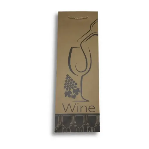 Imagen de Bolsa de papel kraft para vino con asa cordon 12*36cms. modelo Botella clara *12 unidades