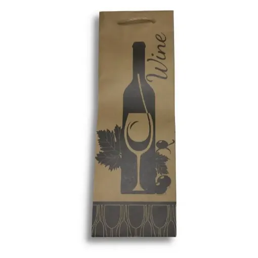 Imagen de Bolsa de papel kraft para vino con asa cordon 12*36cms. modelo Botella oscura *12 unidades