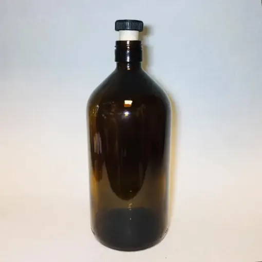 Imagen de Botella de vidrio Quimio ambar de 1100ml de 9.5*24cms. con tapon de corcho sintetico tip top