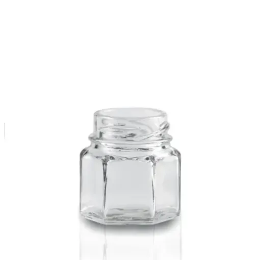 Imagen de Frasco de vidrio hexagonal mini de 40ml de 4x5cms sin tapa