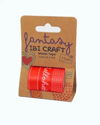 Imagen de Set de 3 cintas adhesivas washi tape decorativas IBI CRAFT de 15mms.*5mts. tonos en rojo