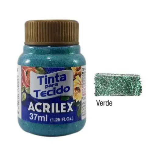 Imagen de Pintura para tela de algodon "ACRILEX" de 37ml. color con glitter 206 verde
