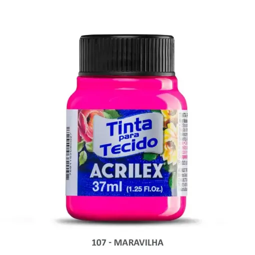 Imagen de Pintura para tela de algodon "ACRILEX" de 37ml. color fluorescente 107 rosa maravilla fluo