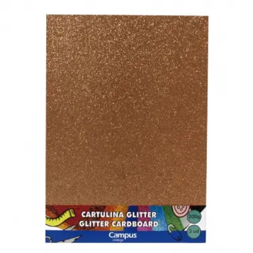 Imagen de Cartulina con brillantina CAMPUS 200grs. A4 *3 unidades color marron