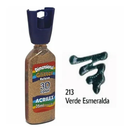 Imagen de Pintura dimensional relieve relevo 3D ACRILEX glitter *35 ml. color Verde Esmeralda 213