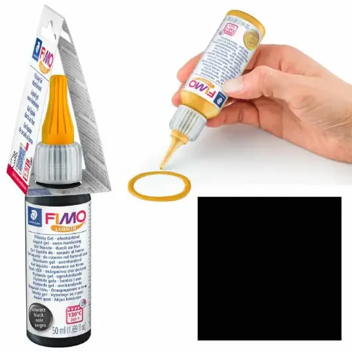 Imagen de Gel liquido de secado al horno barniz adhesivo y de transferencia FIMO Fluid  *50ml 8050 Negro
