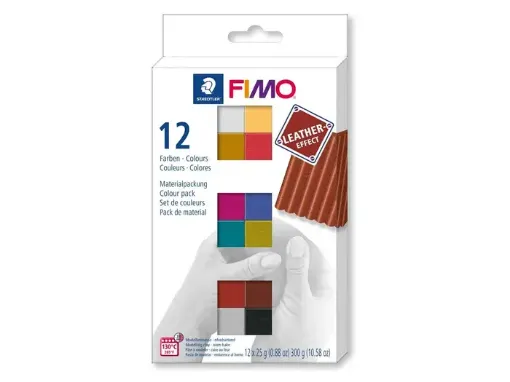 Imagen de Arcilla polimerica pasta de modelar FIMO Soft Efecto Cuero Leather 8023 set de 12 colores de 25grs