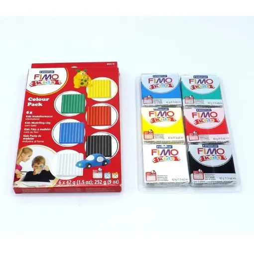 Imagen de Arcilla polimerica pasta de modelar FIMO Kids 8032 set de 6 colores Basicos de 42grs