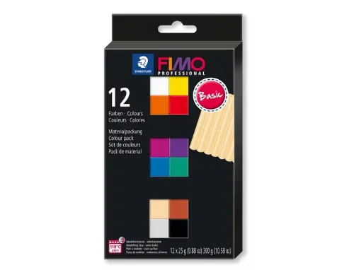 Imagen de Arcilla polimerica pasta de modelar FIMO Profesional 8043 set de 12 colores Basicos de 25grs