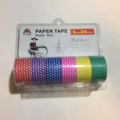 Imagen de Cinta adhesiva de papel disenada de 20mms. 6 rollos de 5mts modelo puntos B021