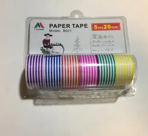 Imagen de Cinta adhesiva de papel disenada de 20mms. 6 rollos de 5mts modelo rayas B021