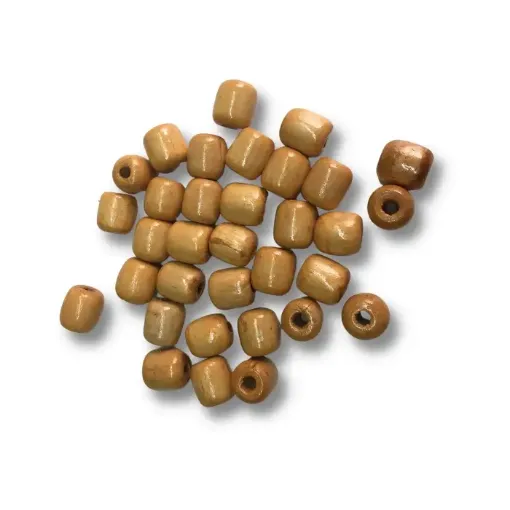 Imagen de Cuentas de madera cilindricas barnizadas de 1.5cms x50grs=35 uni.aprox color marron claro