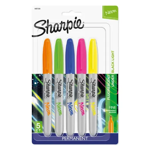 Imagen de Set de 5 marcadores permanentes finos "SHARPIE" set de 5 colores neon