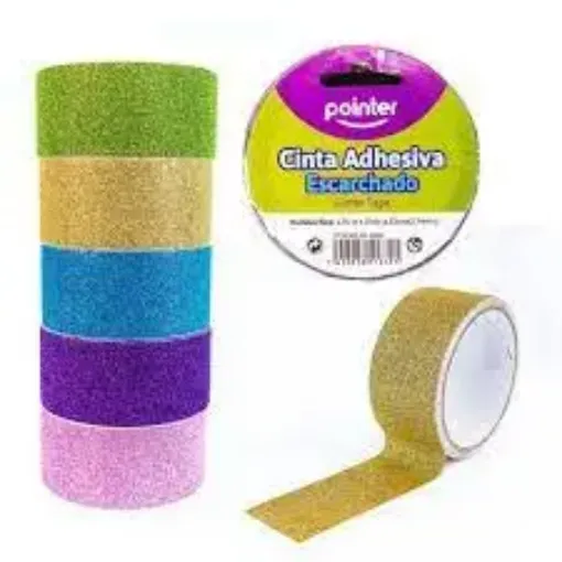 Imagen de Cinta adhesiva de papel escarchada con brillo POINTER Glitter Tape ancho 4,32cms. *2,74mts. color Rosado