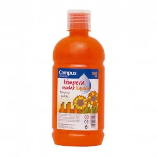 Imagen de Tempera escolar liquida CAMPUS College en botella de 500ml. color naranja