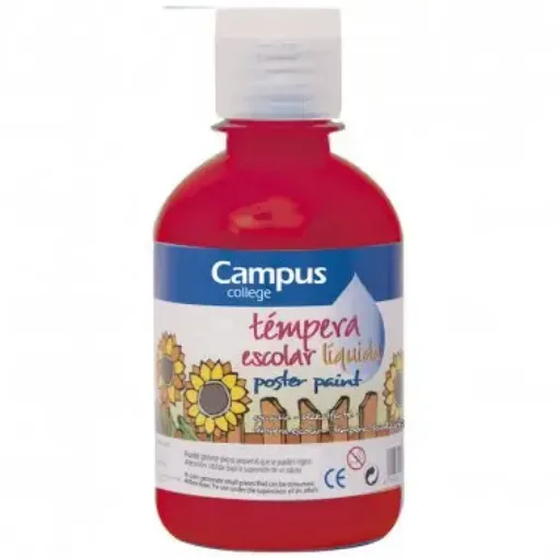 Imagen de Tempera escolar liquida CAMPUS College en botella de 250ml. color rojo