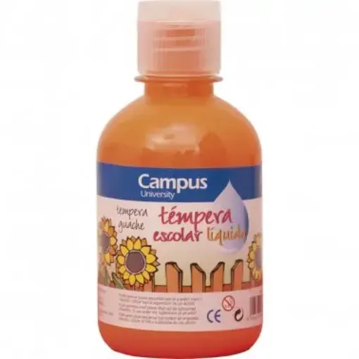 Imagen de Tempera escolar liquida CAMPUS College en botella de 250ml. color naranja