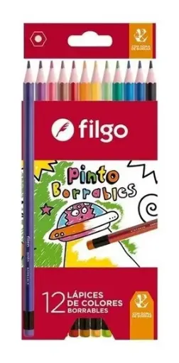 Imagen de Lapices de colores FILGO Pinto estuche con 12 colores borrables