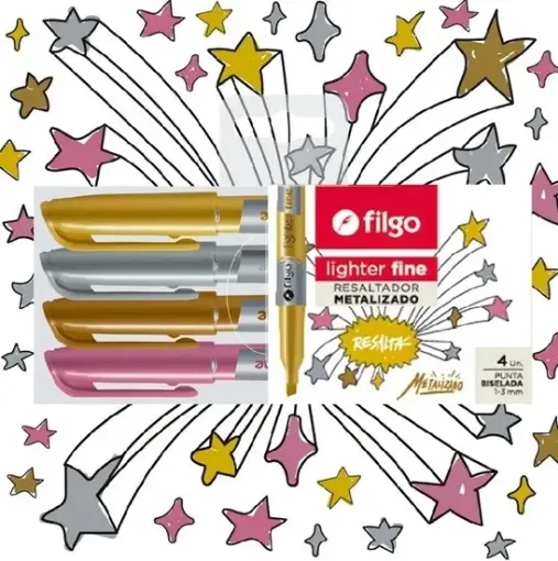 Imagen de Set de 4 marcadores resaltadores FILGO X4 colores metalizados