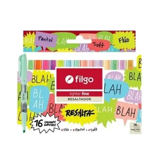 Imagen de Set de 16 resaltadores FILGO Text Marker *16 colores diferentes soft pastel y fluo