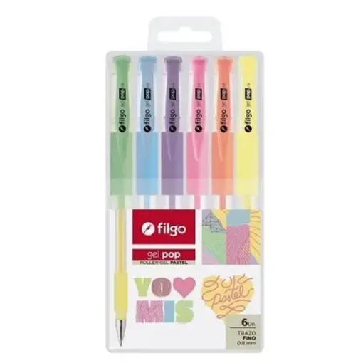 Imagen de Set de 6 Lapiceras gel Roller POP FILGO estuche 6 colores pastel