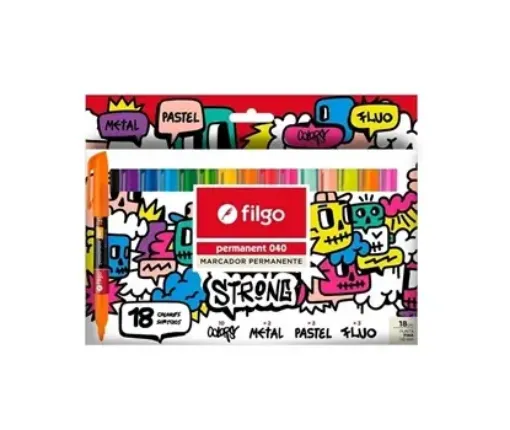 Imagen de Set de 18 marcadores FILGO permanentes 040 de punta fina de 1mm. colores fuertes