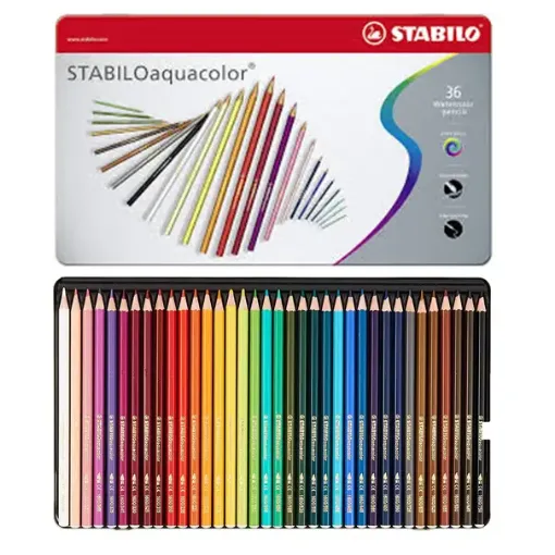 Imagen de Lapices acuarelables STABILO Aquacolor en caja metalica de 36 colores