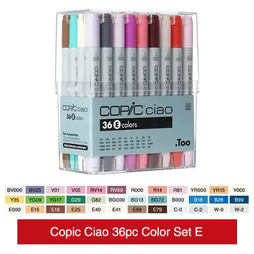 Imagen de Set de marcadores profesionales COPIC CIAO alcohol doble punta set de 36 colores neutros SET E