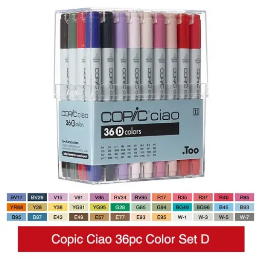 Imagen de Set de marcadores profesionales COPIC CIAO alcohol doble punta set de 36 colores oscuros SET D