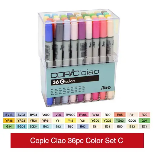 Imagen de Set de marcadores profesionales COPIC CIAO alcohol doble punta set de 36 colores luminosos SET C