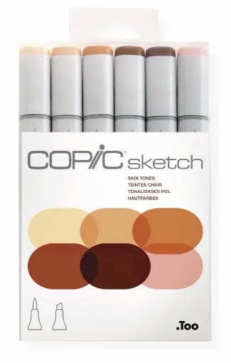Imagen de Set de marcadores profesionales COPIC SKETCH alcohol doble punta set de 6 colores tonos piel