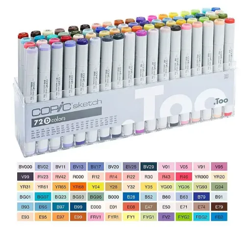 Imagen de Set de marcadores profesionales COPIC SKETCH alcohol doble punta set D de 72 colores