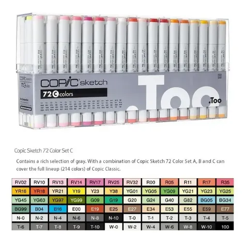 Imagen de Set de marcadores profesionales COPIC SKETCH alcohol doble punta set C de 72 colores
