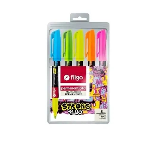 Imagen de Set de 5 marcadores FILGO permanentes 040 de punta fina de 1mm. colores fluo