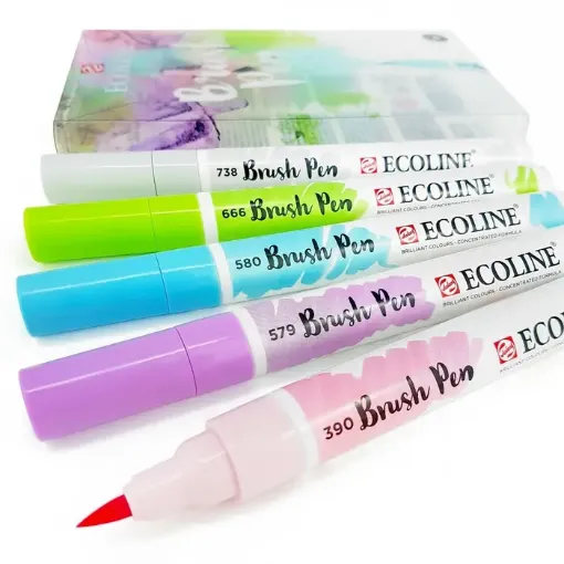 Imagen de Marcadores punta pincel Ecoline TALENS Brush pens set de 5 colores pasteles