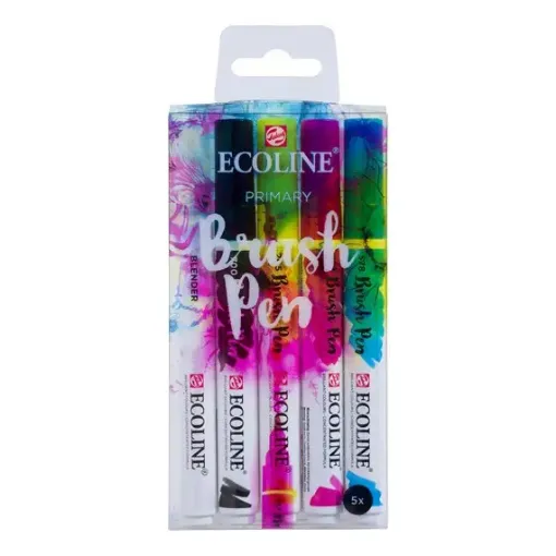 Imagen de Marcadores punta pincel Ecoline TALENS Brush pens set de 5 colores primarios 
