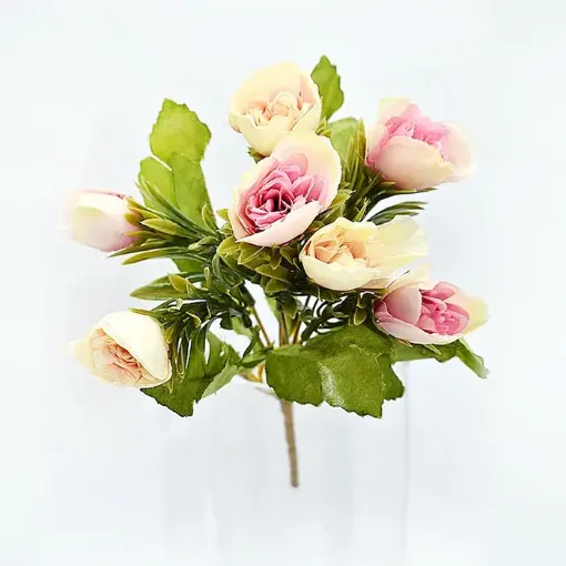 Imagen de Ramo de rosas *7 con hojas grandes de 28cms. color rosado matizado